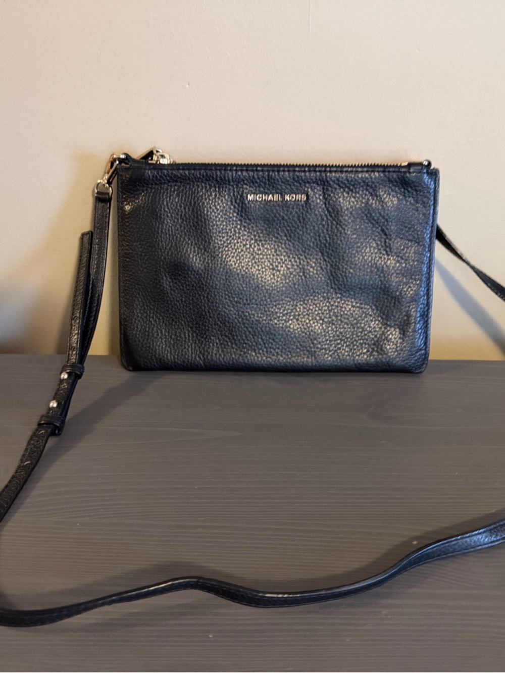 Michael Kors Black Adele Pebbled Leather Crossbody Purse - Picture 2 of 10